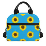 Blue Cute Sunflower Pattern Print Insulated Lunch Bag