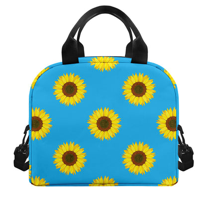 Blue Cute Sunflower Pattern Print Insulated Lunch Bag