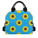Blue Cute Sunflower Pattern Print Insulated Lunch Bag