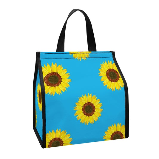 Blue Cute Sunflower Pattern Print Insulated Lunch Tote