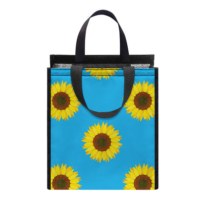 Blue Cute Sunflower Pattern Print Insulated Lunch Tote
