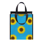 Blue Cute Sunflower Pattern Print Insulated Lunch Tote