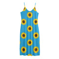 Blue Cute Sunflower Pattern Print Jersey Midi Cami Dress