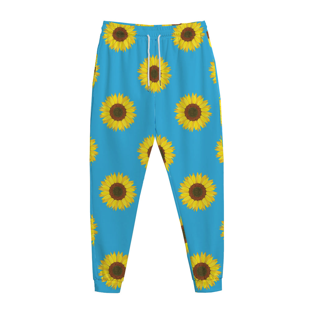 Blue Cute Sunflower Pattern Print Jogger Pants