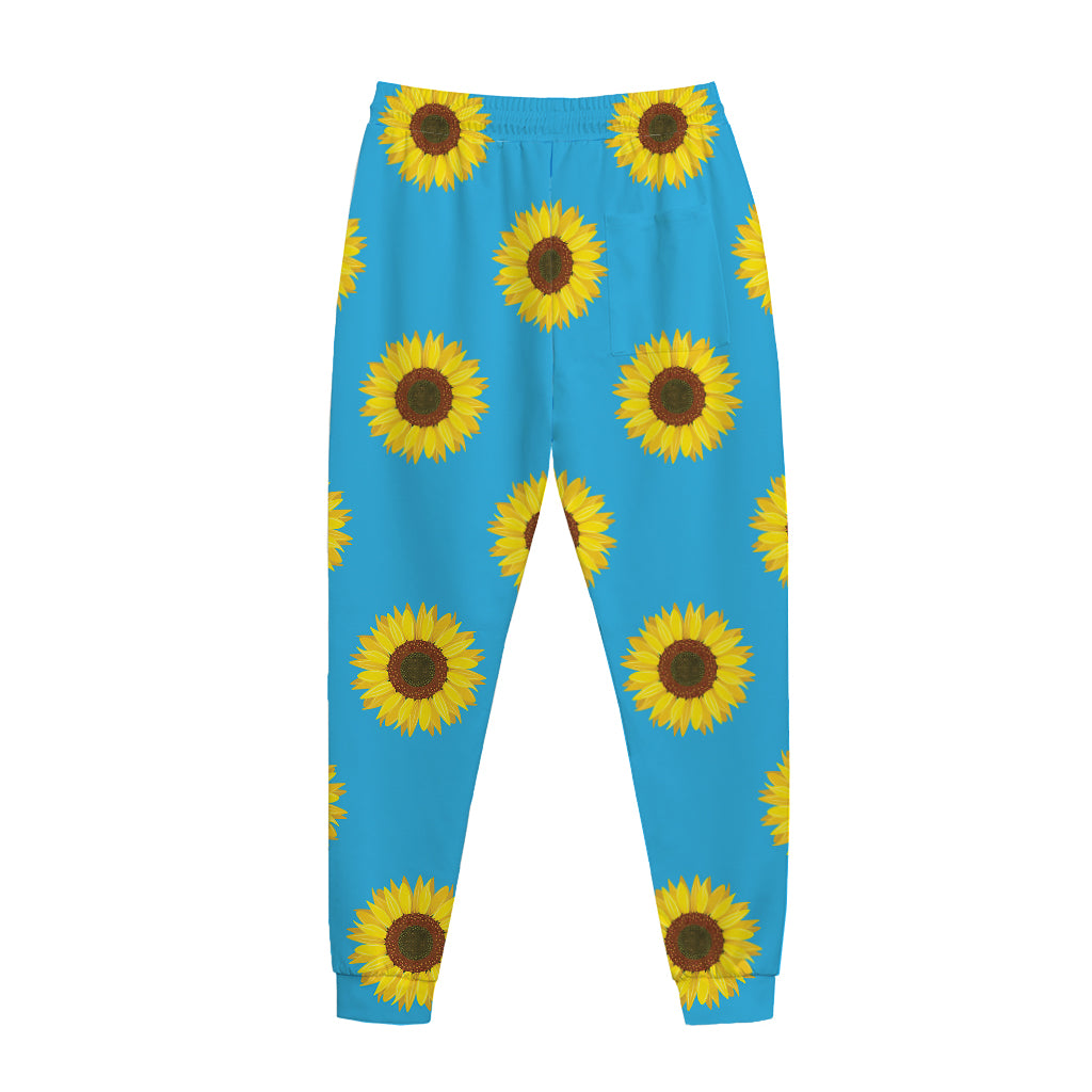 Blue Cute Sunflower Pattern Print Jogger Pants