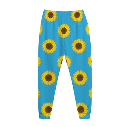 Blue Cute Sunflower Pattern Print Jogger Pants
