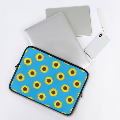 Blue Cute Sunflower Pattern Print Laptop Sleeve