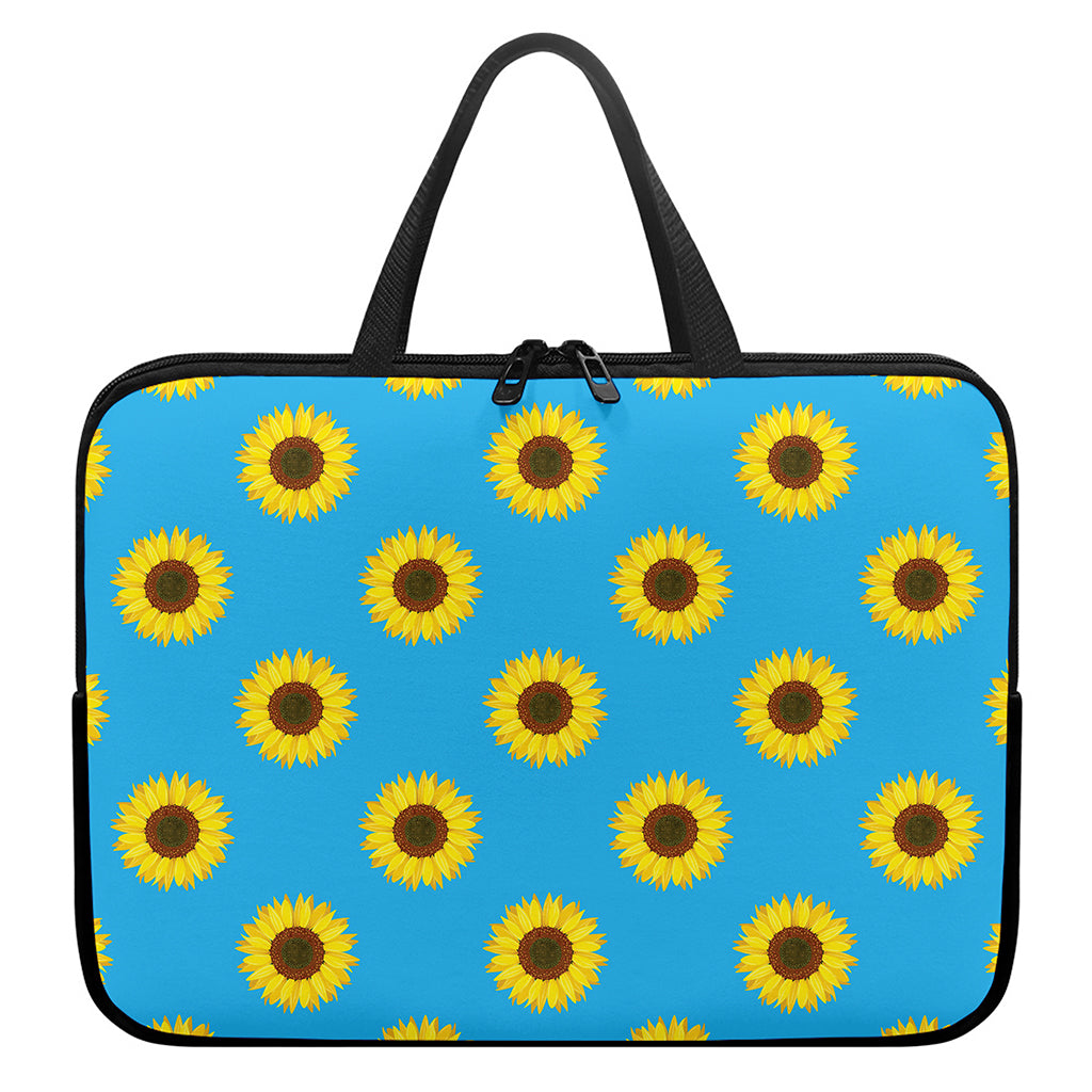 Blue Cute Sunflower Pattern Print Laptop Sleeve With Handle