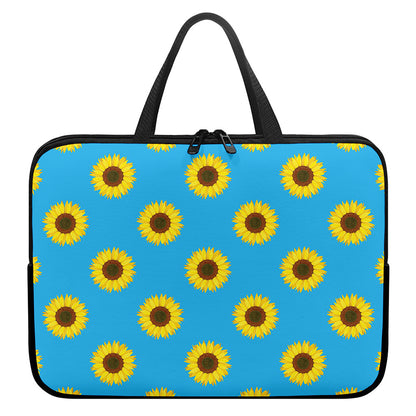 Blue Cute Sunflower Pattern Print Laptop Sleeve With Handle