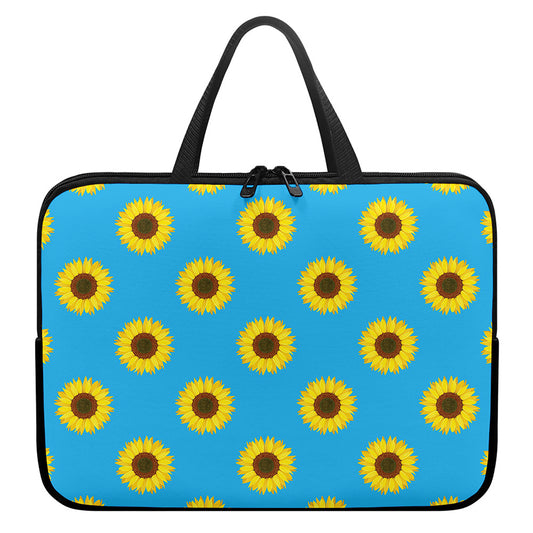 Blue Cute Sunflower Pattern Print Laptop Sleeve With Handle