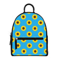 Blue Cute Sunflower Pattern Print Leather Backpack