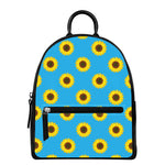 Blue Cute Sunflower Pattern Print Leather Backpack