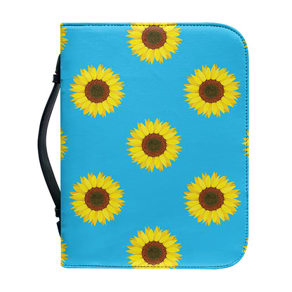 Blue Cute Sunflower Pattern Print Leather Bible Cover