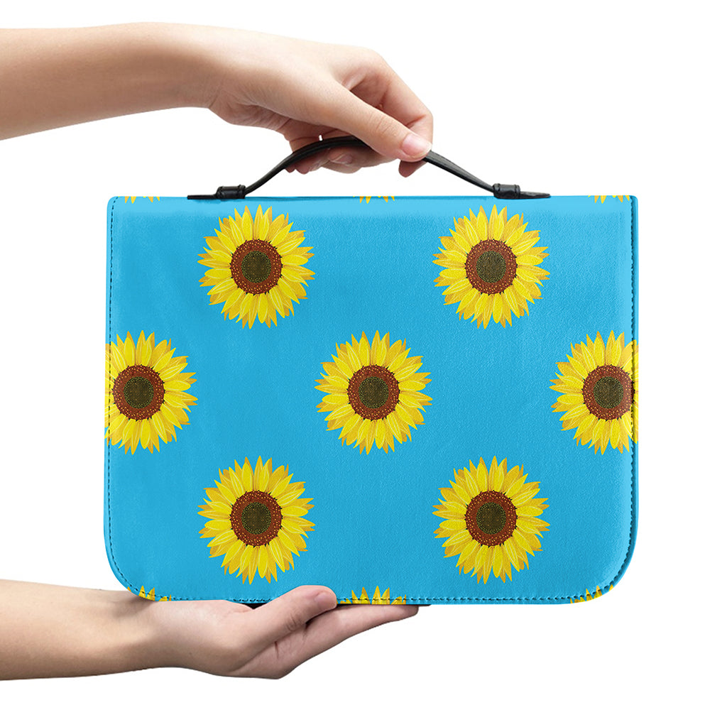 Blue Cute Sunflower Pattern Print Leather Bible Cover