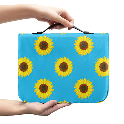 Blue Cute Sunflower Pattern Print Leather Bible Cover
