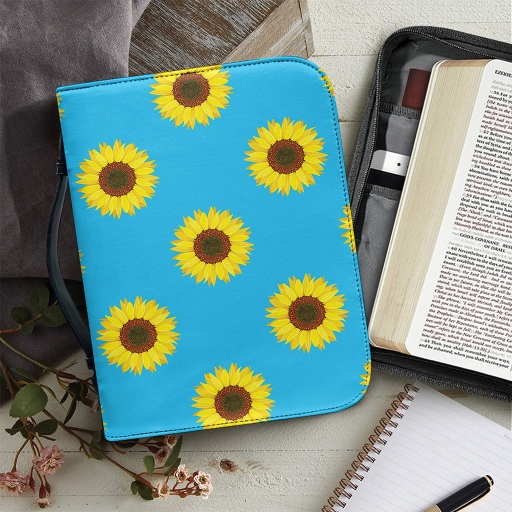 Blue Cute Sunflower Pattern Print Leather Bible Cover