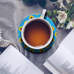 Blue Cute Sunflower Pattern Print Leather Coaster Set