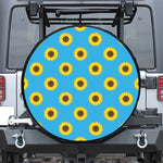 Blue Cute Sunflower Pattern Print Leather Spare Tire Cover