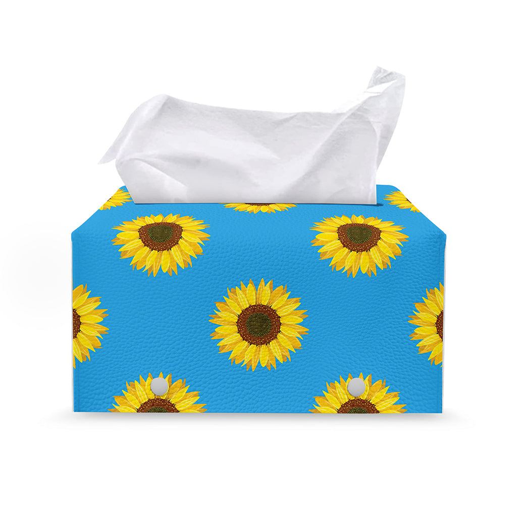 Blue Cute Sunflower Pattern Print Leather Tissue Box Cover