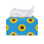 Blue Cute Sunflower Pattern Print Leather Tissue Box Cover