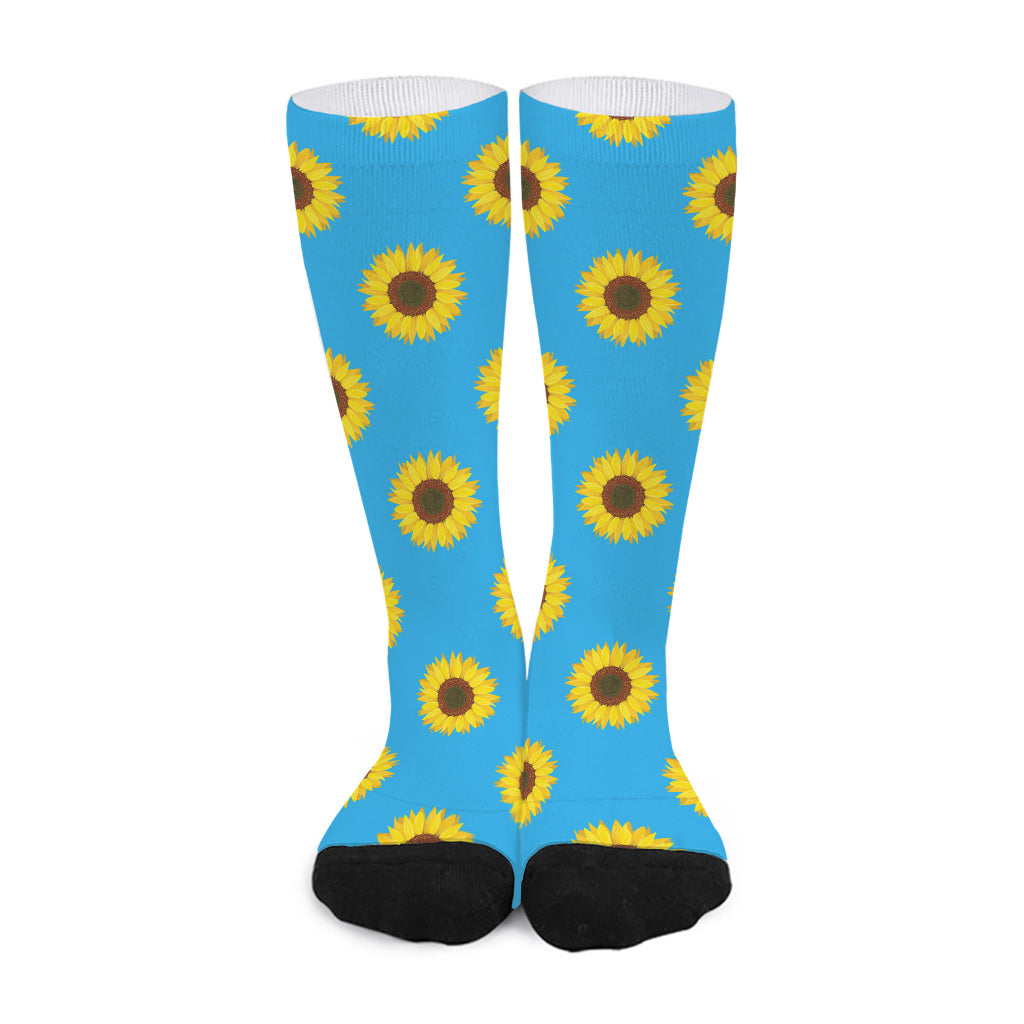 Blue Cute Sunflower Pattern Print Long Socks