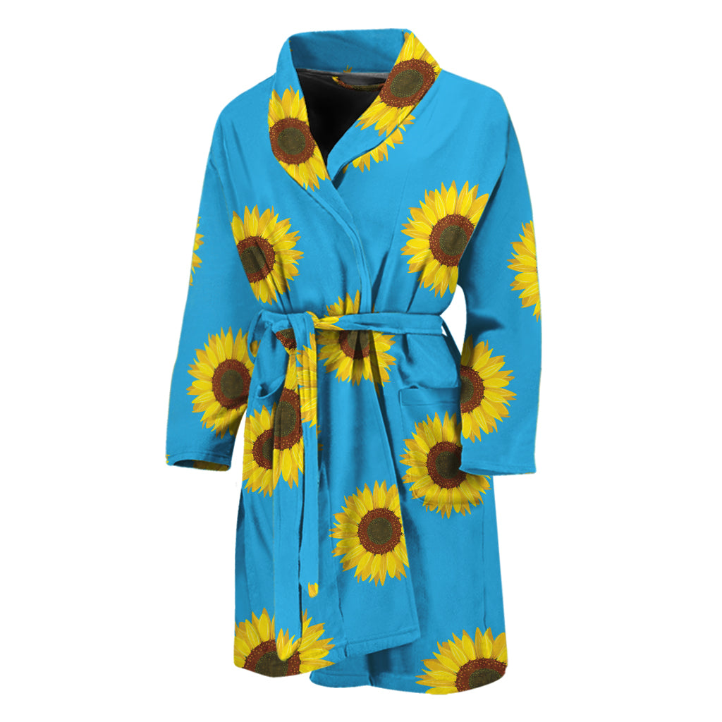 Blue Cute Sunflower Pattern Print Men's Bathrobe