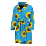 Blue Cute Sunflower Pattern Print Men's Bathrobe