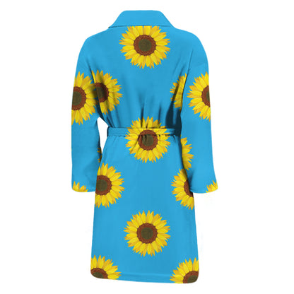 Blue Cute Sunflower Pattern Print Men's Bathrobe