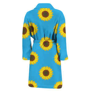 Blue Cute Sunflower Pattern Print Men's Bathrobe