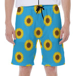 Blue Cute Sunflower Pattern Print Men's Beach Shorts