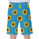 Blue Cute Sunflower Pattern Print Men's Beach Shorts
