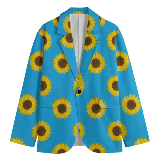 Blue Cute Sunflower Pattern Print Men's Blazer