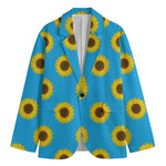 Blue Cute Sunflower Pattern Print Men's Blazer