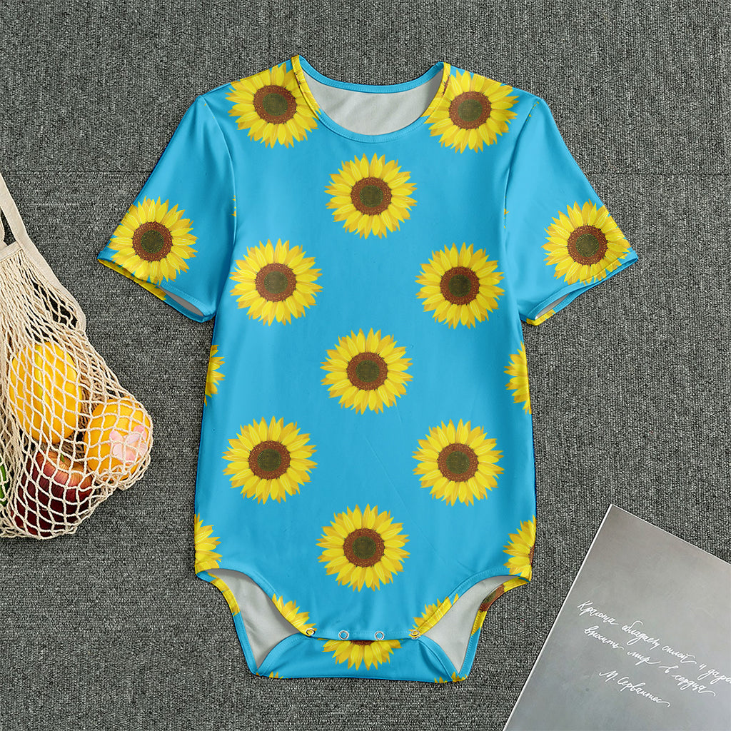 Blue Cute Sunflower Pattern Print Men's Bodysuit