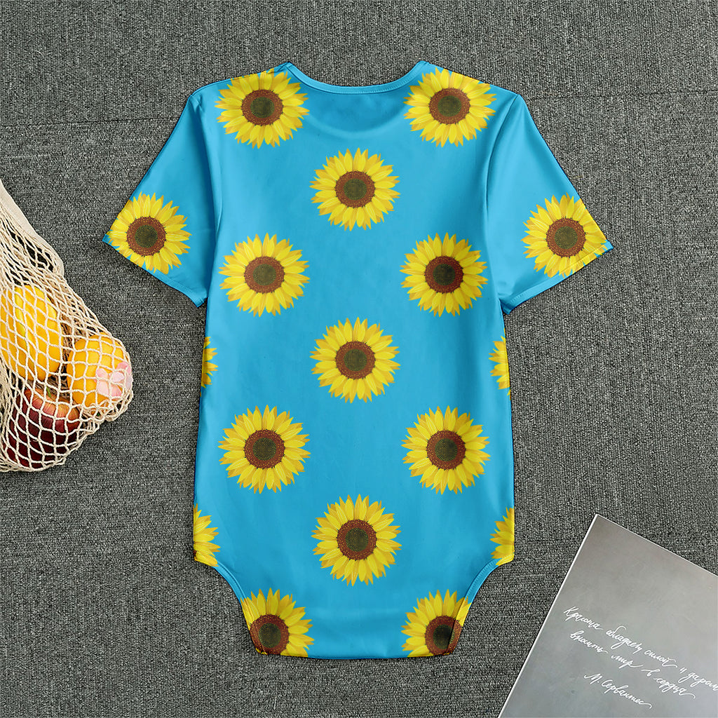Blue Cute Sunflower Pattern Print Men's Bodysuit