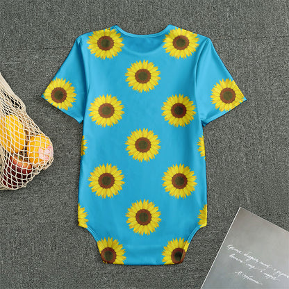 Blue Cute Sunflower Pattern Print Men's Bodysuit