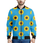 Blue Cute Sunflower Pattern Print Men's Bomber Jacket