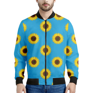 Blue Cute Sunflower Pattern Print Men's Bomber Jacket