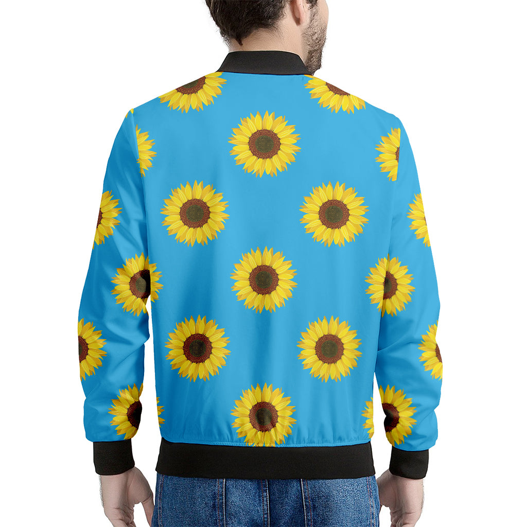 Blue Cute Sunflower Pattern Print Men's Bomber Jacket