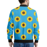 Blue Cute Sunflower Pattern Print Men's Bomber Jacket