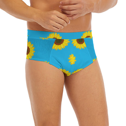Blue Cute Sunflower Pattern Print Men's Briefs