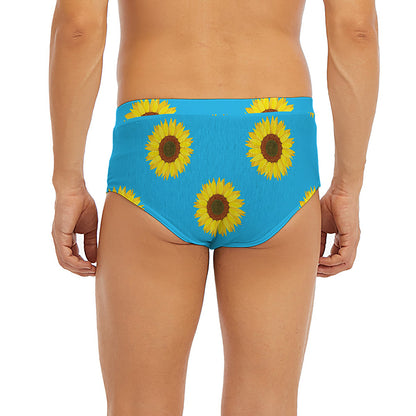 Blue Cute Sunflower Pattern Print Men's Briefs