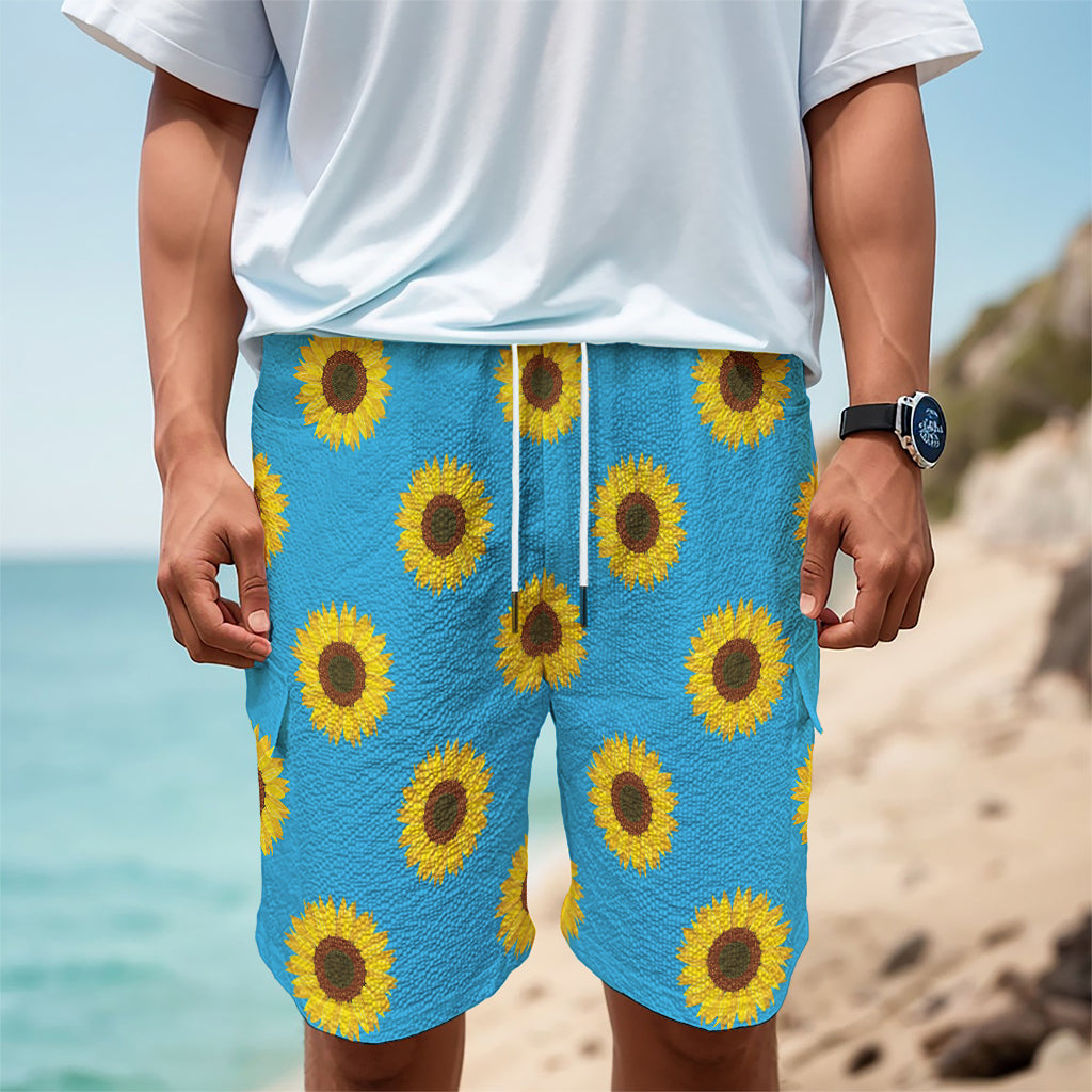 Blue Cute Sunflower Pattern Print Men's Cargo Shorts