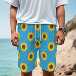 Blue Cute Sunflower Pattern Print Men's Cargo Shorts