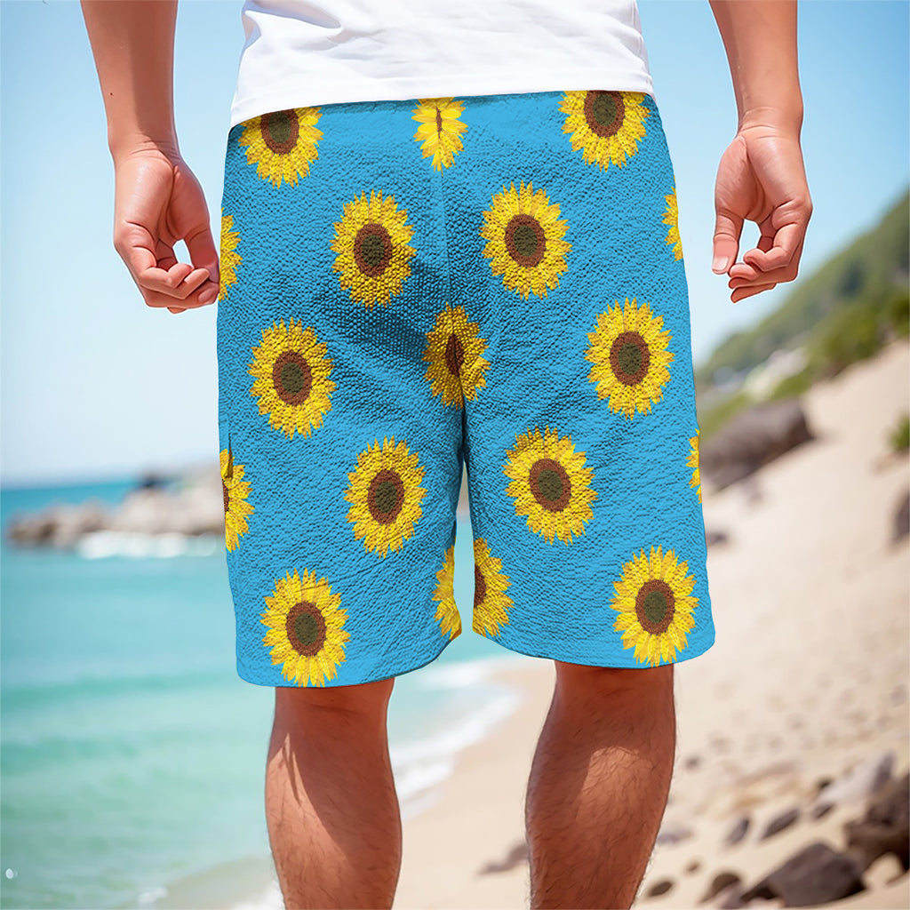 Blue Cute Sunflower Pattern Print Men's Cargo Shorts