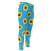 Blue Cute Sunflower Pattern Print Men's Compression Pants