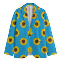 Blue Cute Sunflower Pattern Print Men's Cotton Blazer