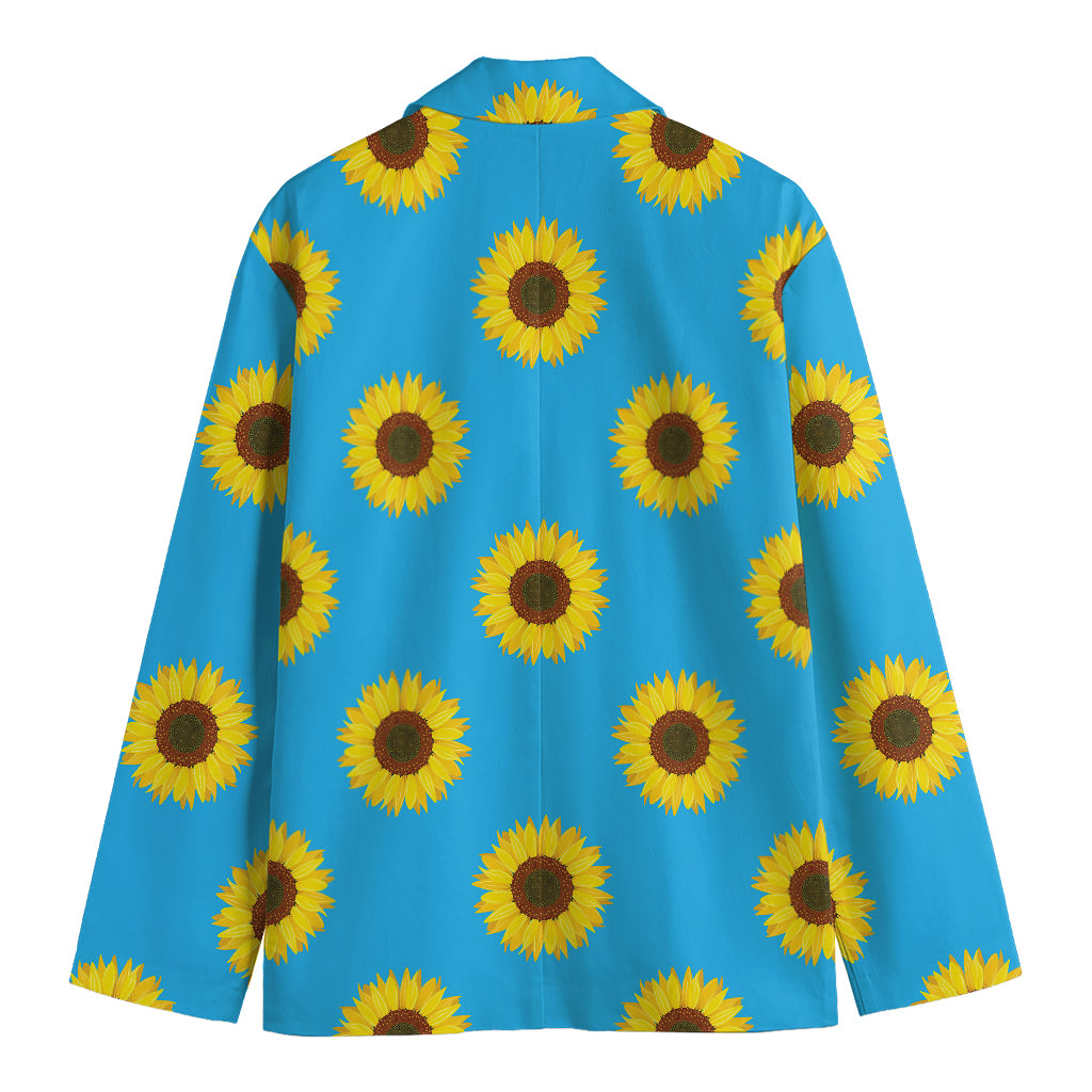 Blue Cute Sunflower Pattern Print Men's Cotton Blazer