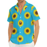 Blue Cute Sunflower Pattern Print Men's Deep V-Neck Shirt