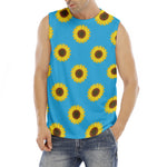 Blue Cute Sunflower Pattern Print Men's Fitness Tank Top